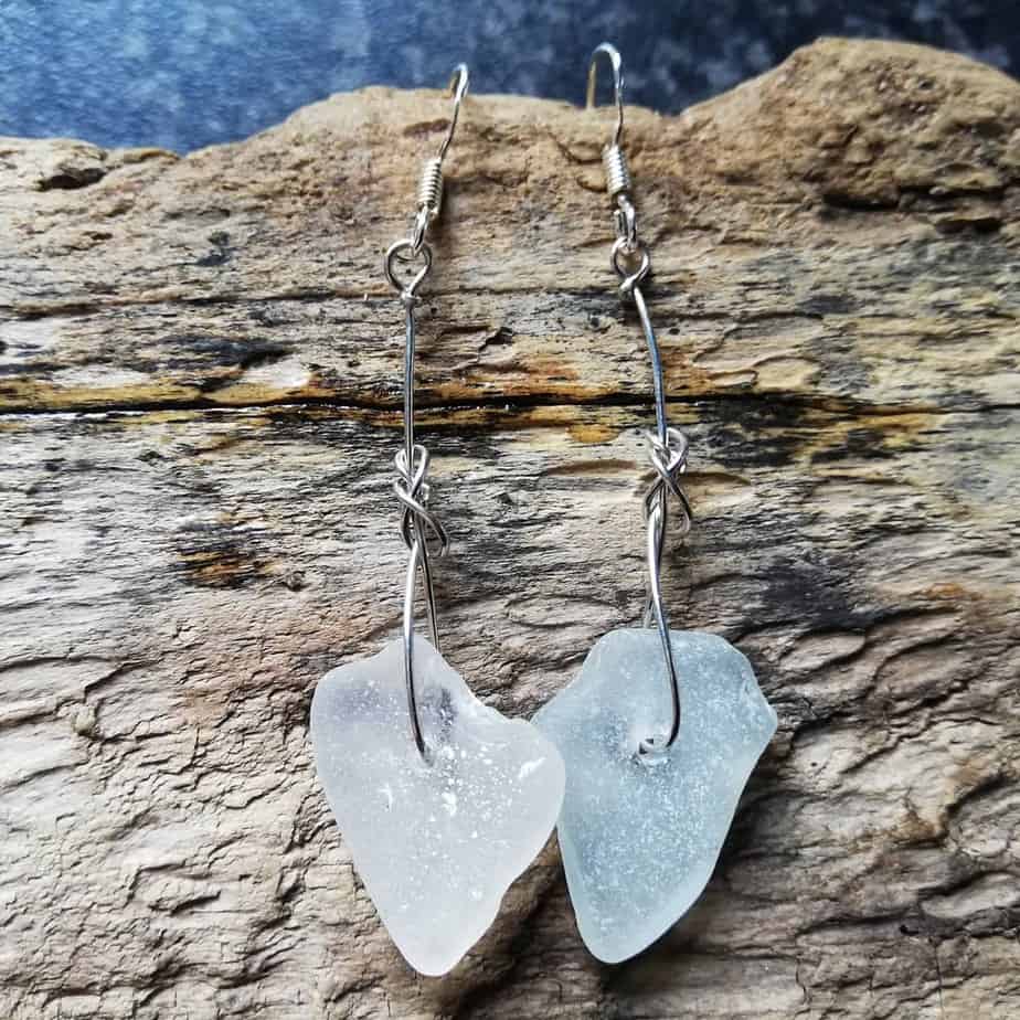 White Lagavulin Seaglass Dangly Earrings