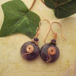Amethyst Coin Earrings, Rose Gold Plated