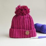 Crochet Bobble Hat, pink, with detachable matching pom pom