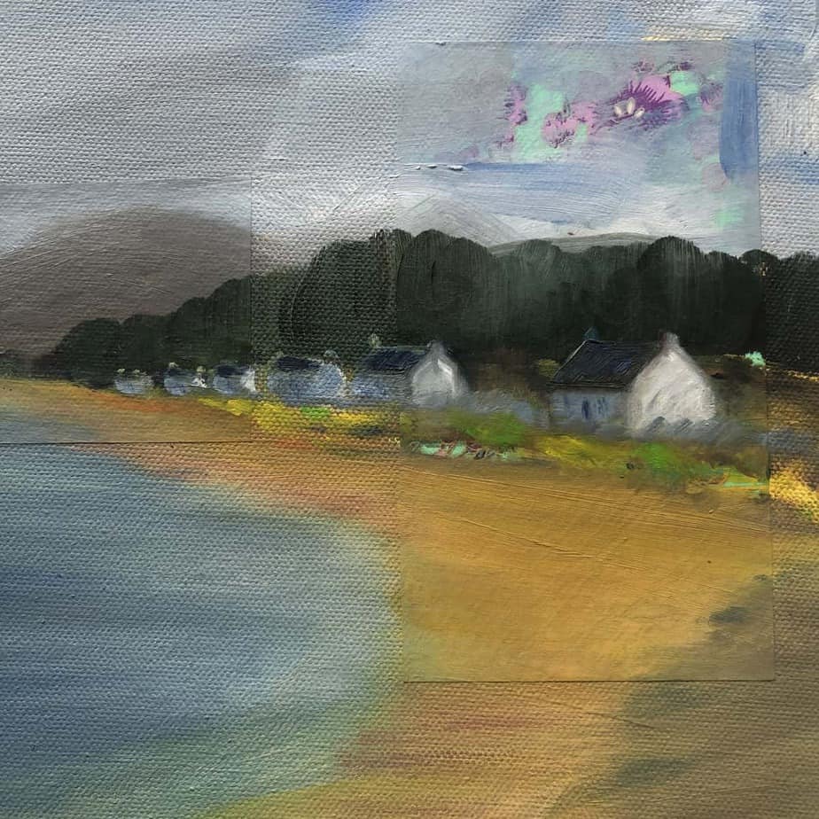 Bay Cottages. Print of original mixed media painting of Scottish west coast beach - Image 4