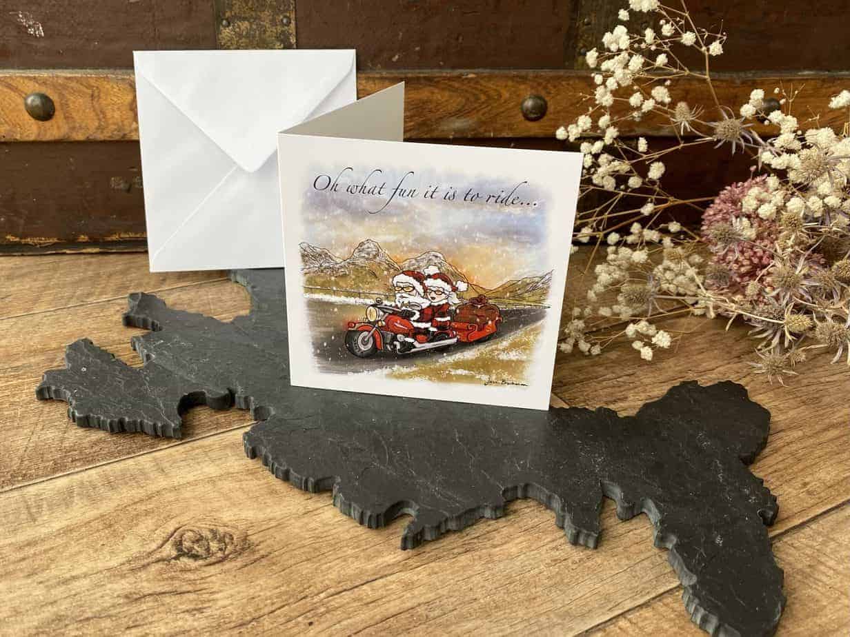 Christmas Card - Biker Santa riding through Glen Coe