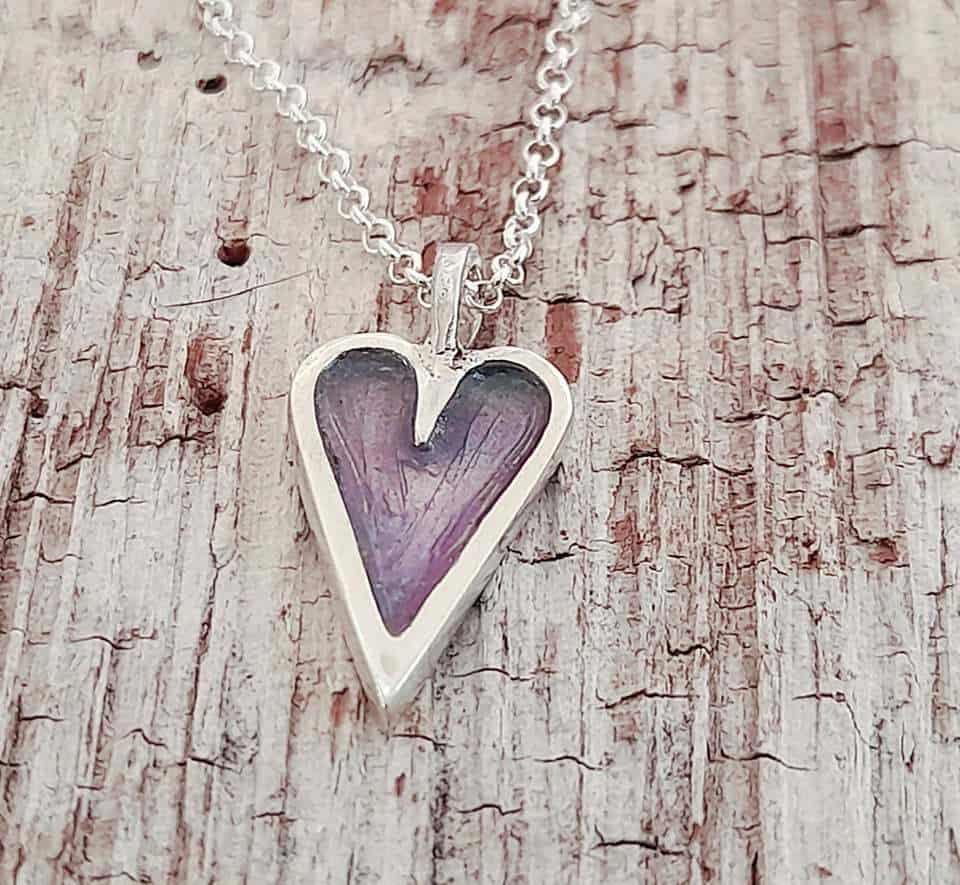 Mini Enamelled Heart Pendant - Purple