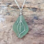 Teal Ardbeg Seaglass Leaf Necklace