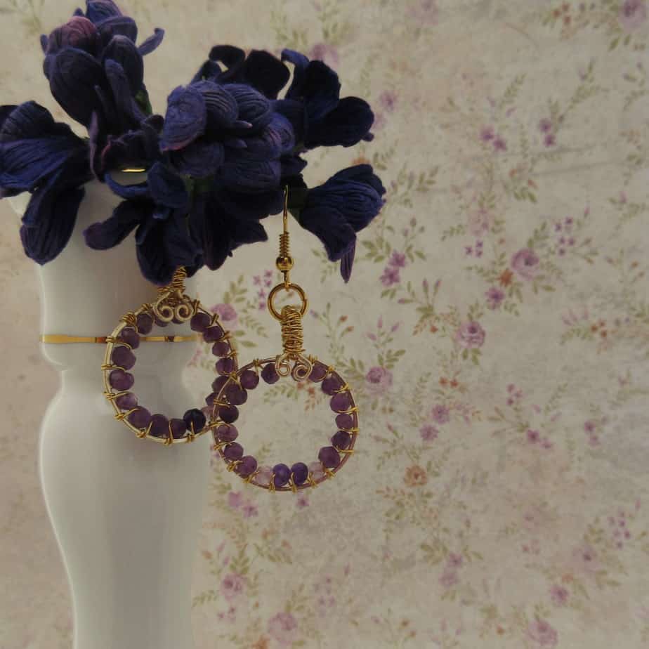 Amethyst Earrings, Gold Plated, Gift for Her - Image 4