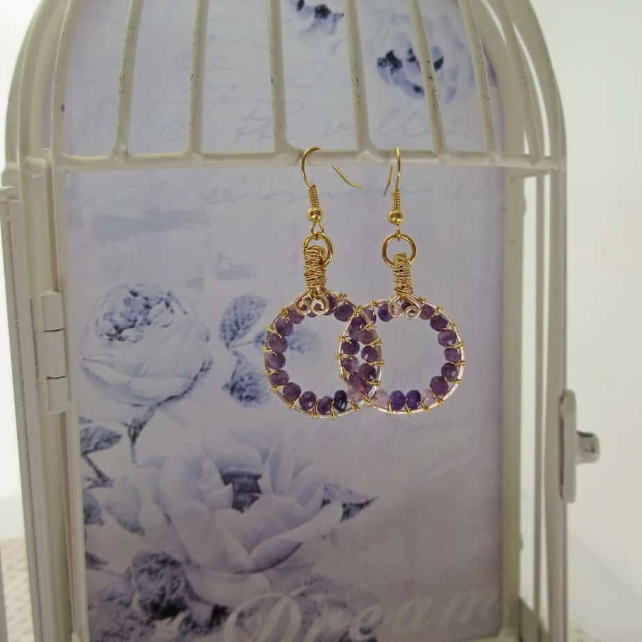 Amethyst Earrings, Gold Plated, Gift for Her - Image 2