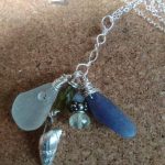 Gemstone seaglass and shell cluster silver necklace