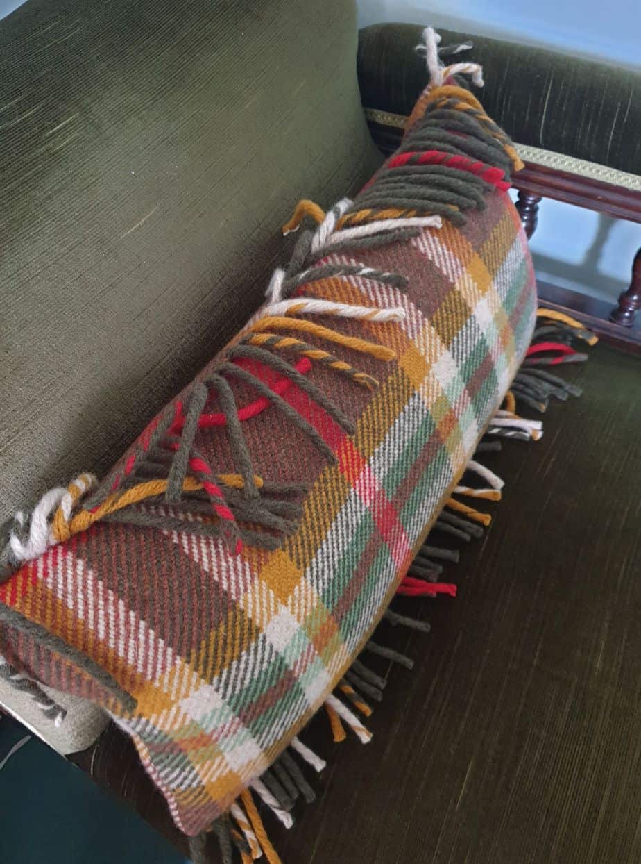 One off Checked Wool Fringed Rectangular Cushion 23" x 11" - Image 2