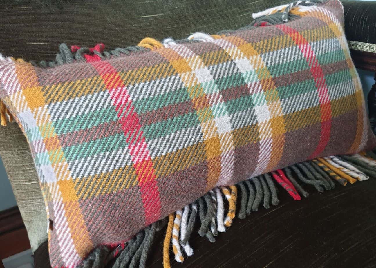 One off Checked Wool Fringed Rectangular Cushion 23" x 11"