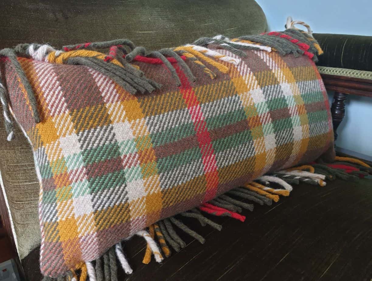 One off Checked Wool Fringed Rectangular Cushion 23" x 11" - Image 4