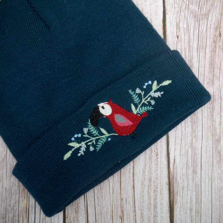 Lovely Floral Petrol Blue Toucan Embroidered Beanie