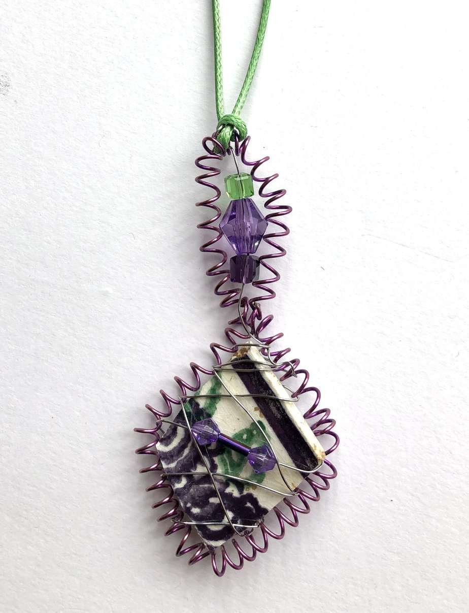 Sea pottery hanging decoration. Wire wrapped keepsake. - Image 4