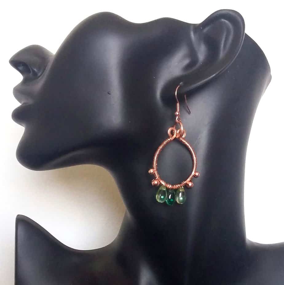 'Summer Begins' Copper and Glass Drop Hook Earrings