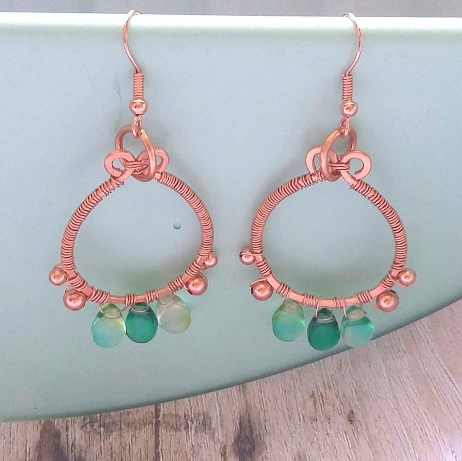 'Summer Begins' Copper and Glass Drop Hook Earrings - Image 3