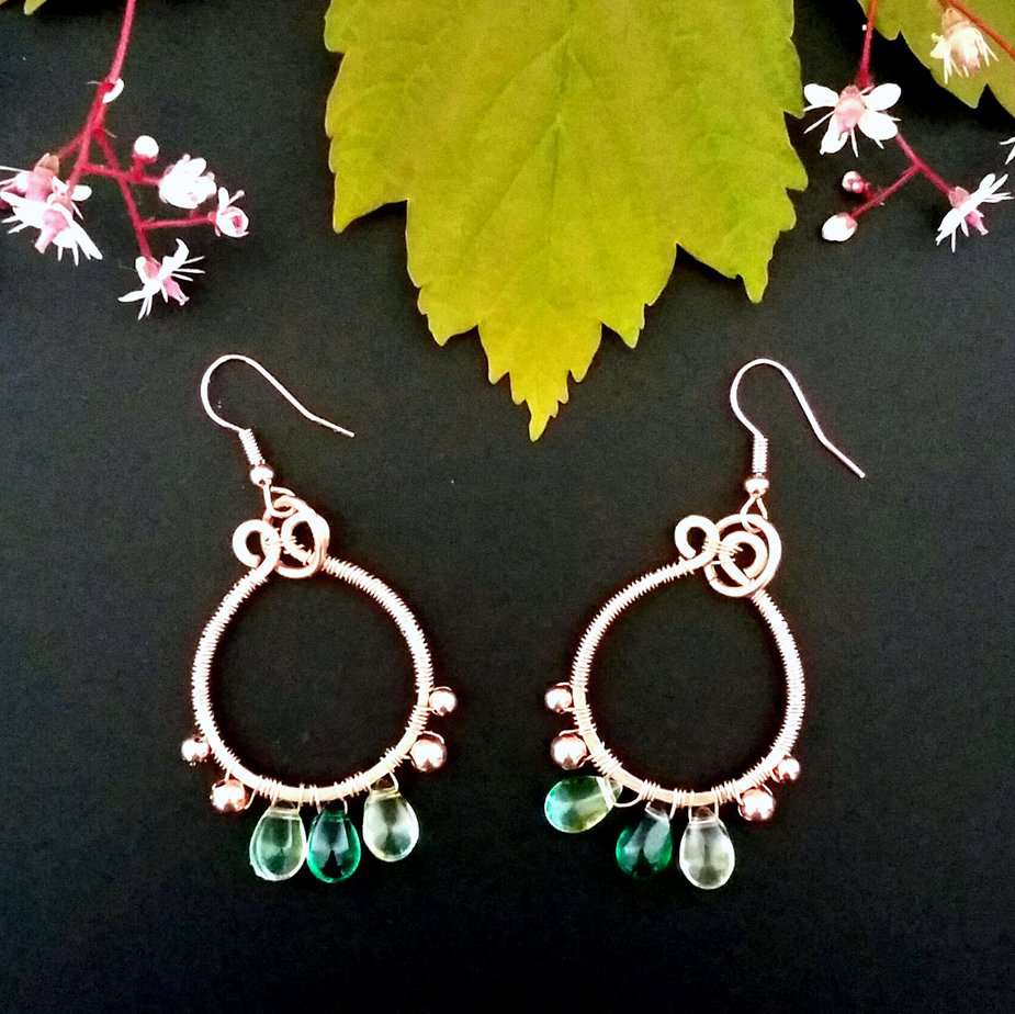 'Summer Begins' Copper and Glass Drop Hook Earrings - Image 2