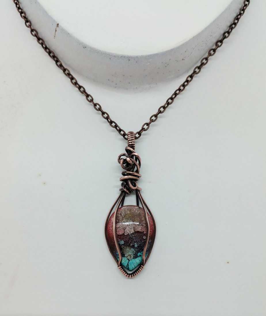 Wire wrapped copper and resin pendant - Image 2