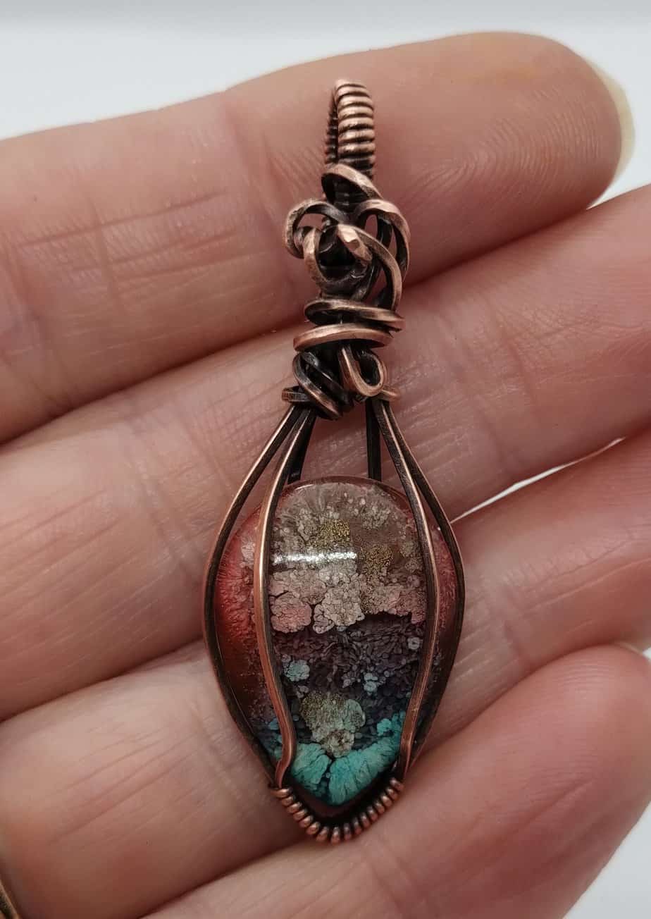 Wire wrapped copper and resin pendant - Image 3