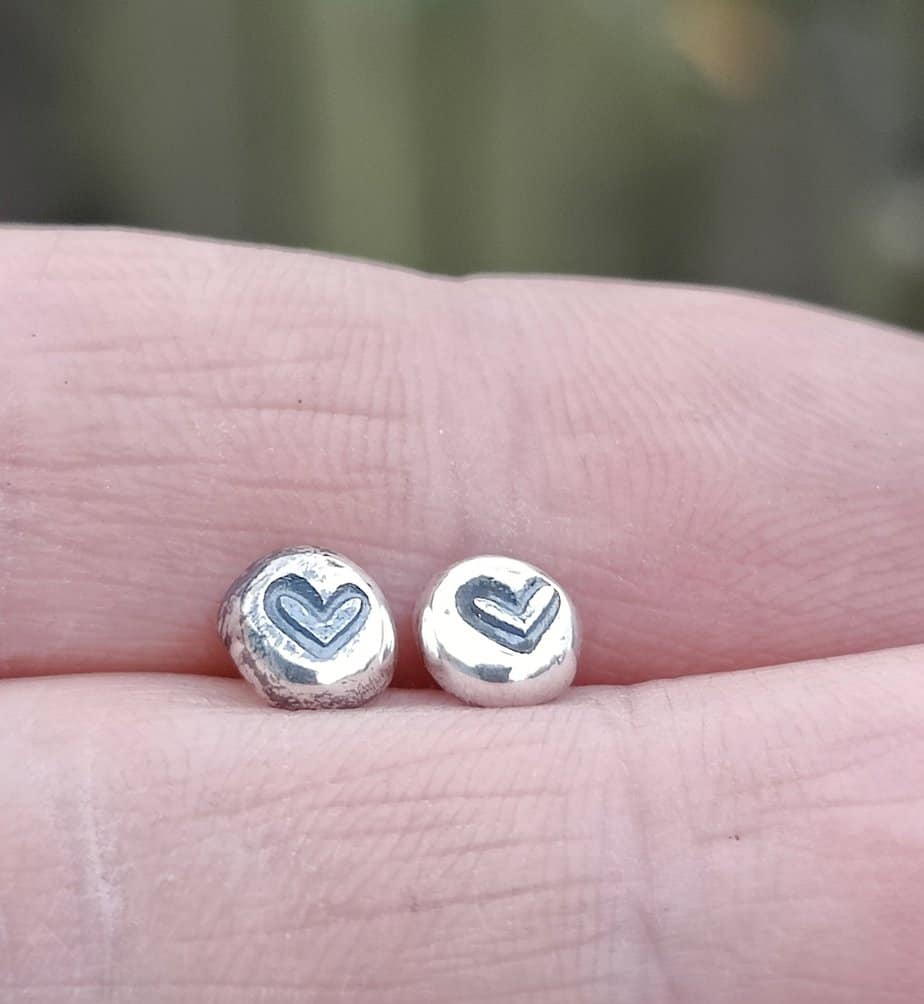 Recycled Silver Pebble Studs - Hearts