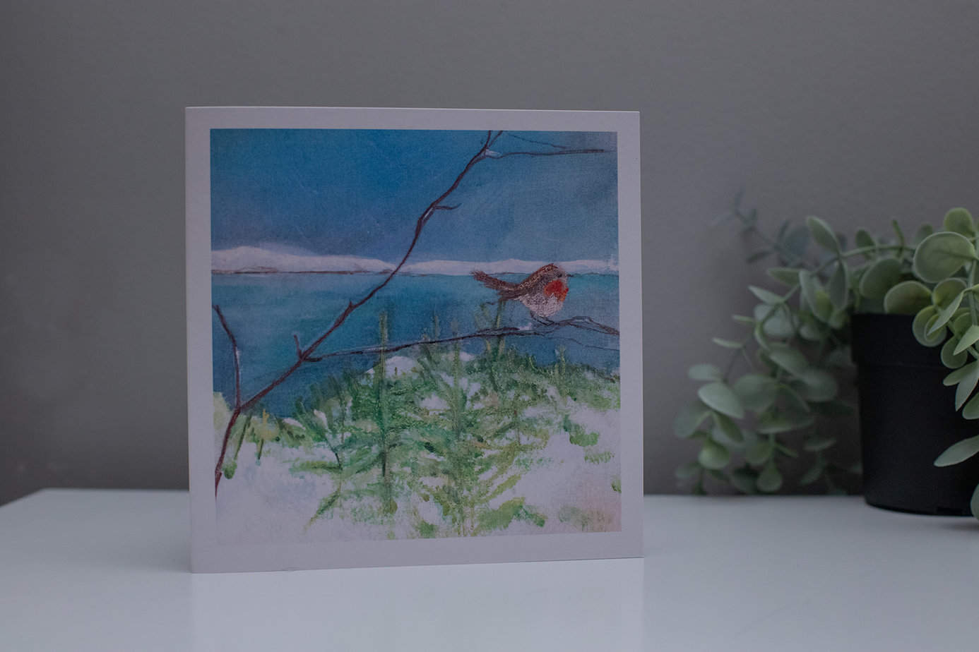 Robin and Pine Trees - Christmas Card