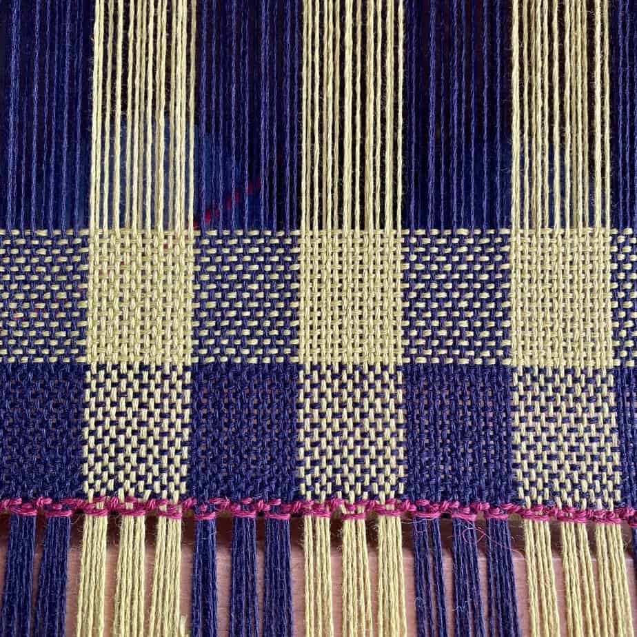 Handwoven scarf - lime green/navy blue checks - Image 4