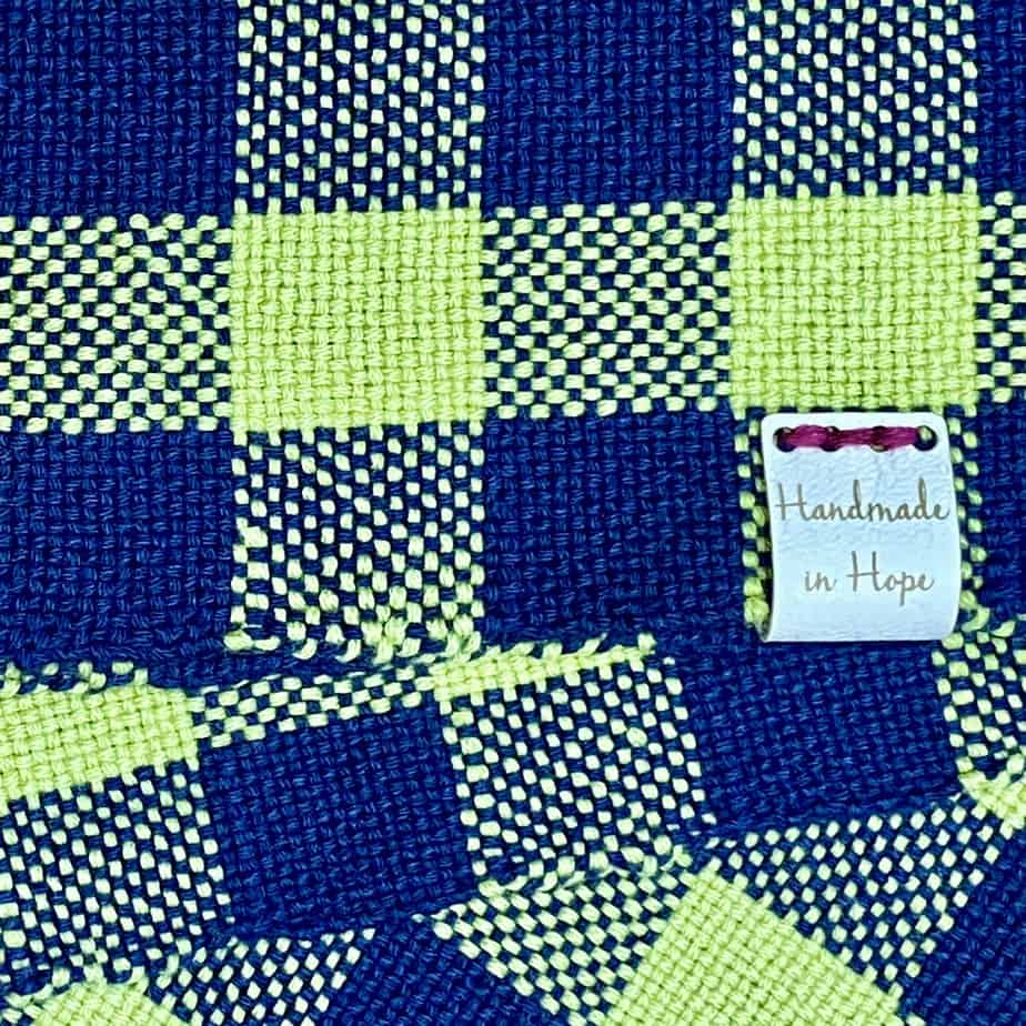 Handwoven scarf - lime green/navy blue checks - Image 3