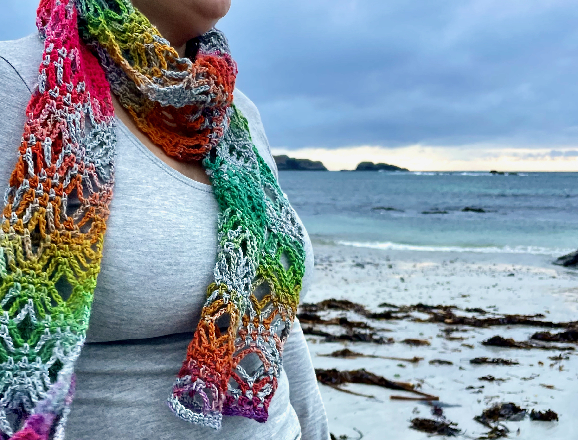 Neon Rainbow Crochet Scarf - Image 3