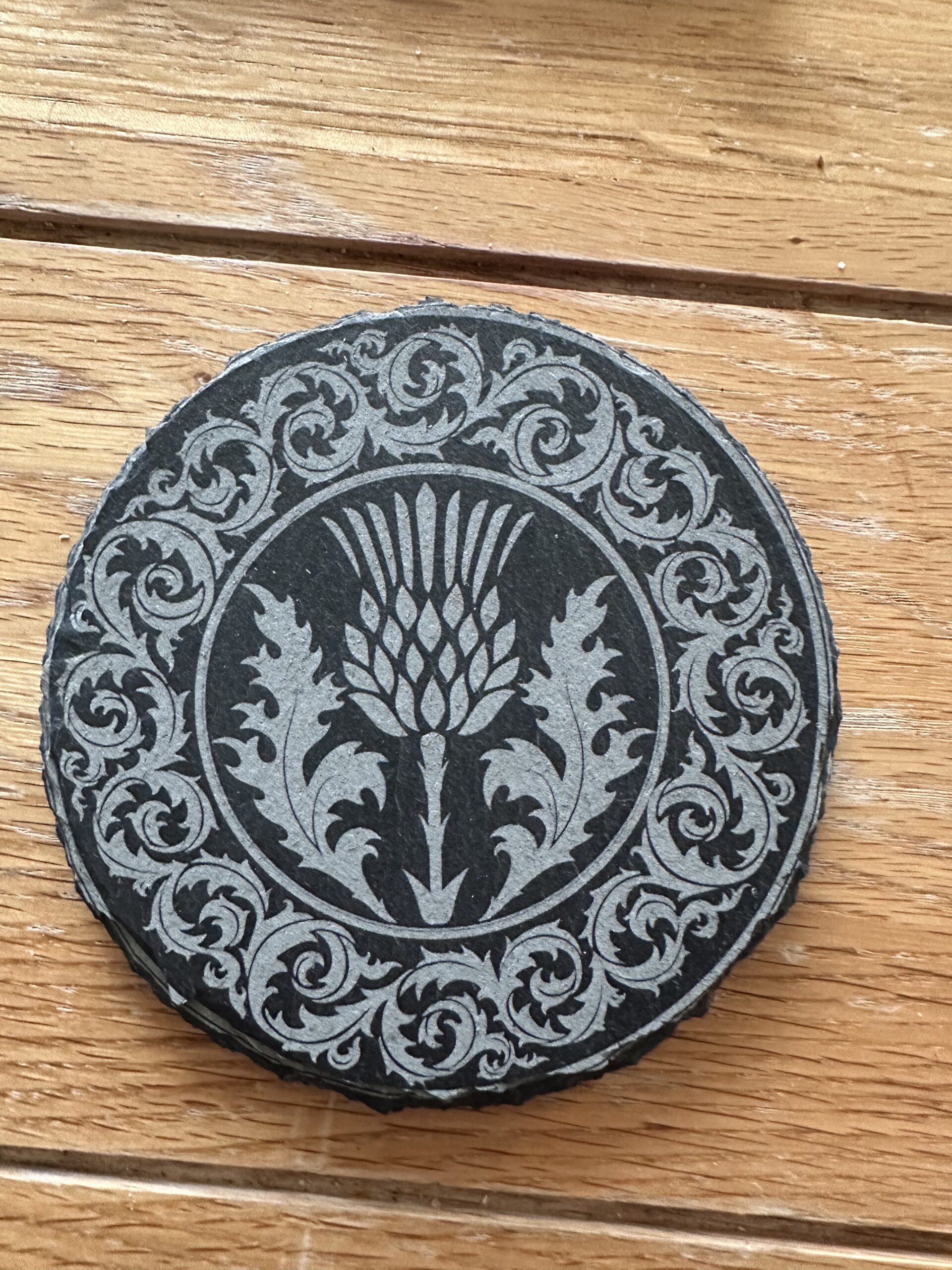 Thistle engraved slate coaster