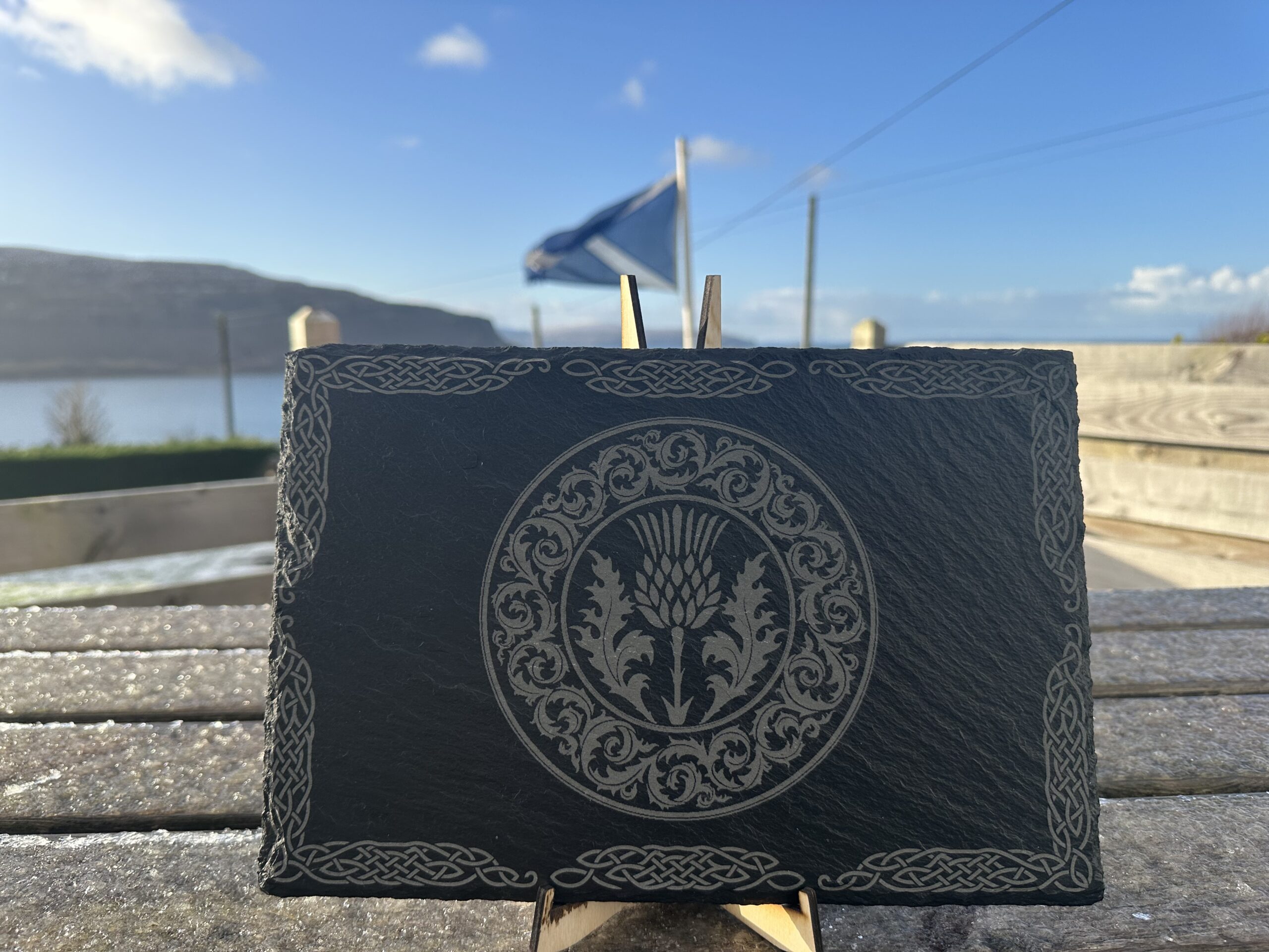 Thistle engraved slate placemat