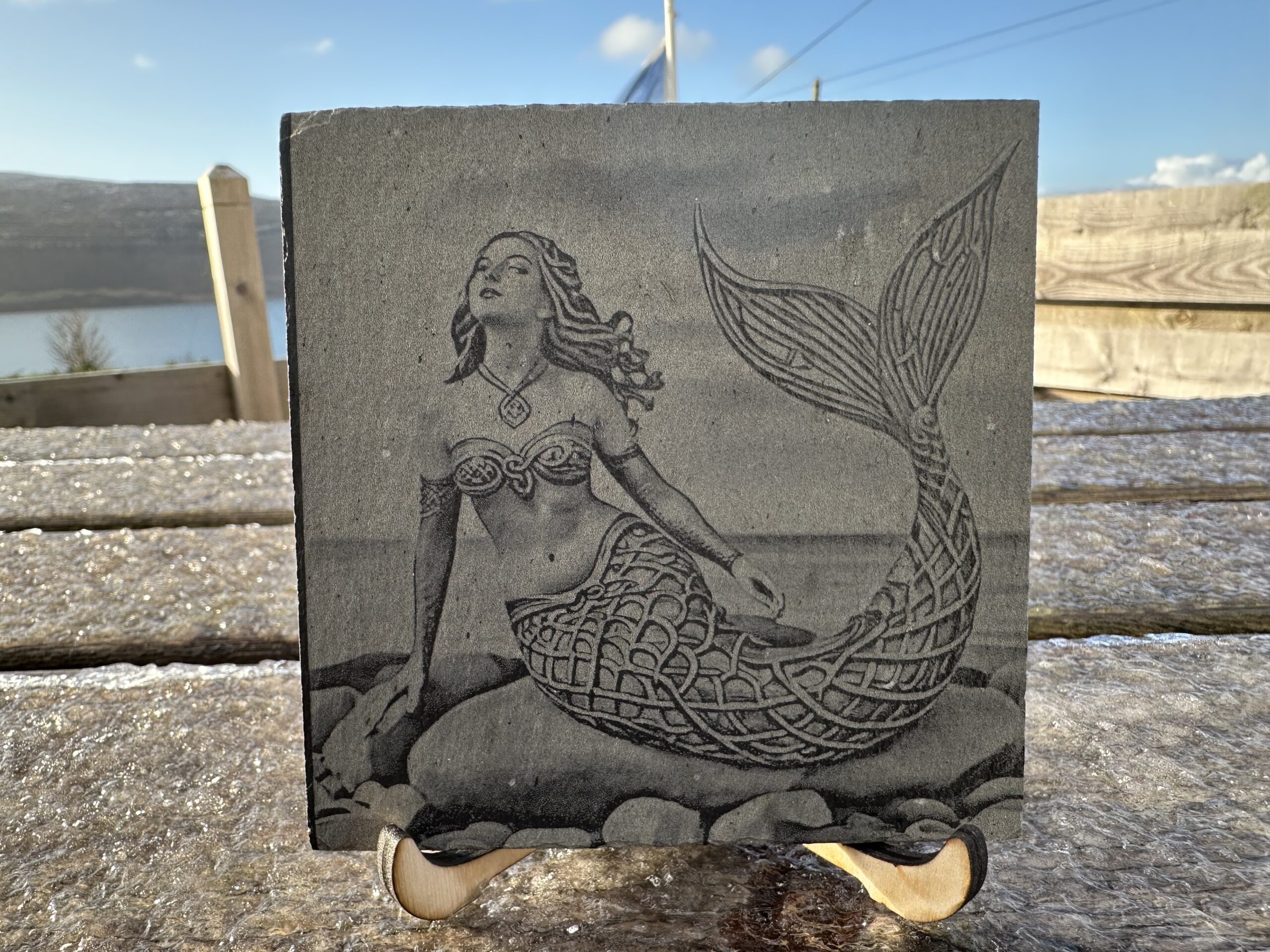 Selkie engraved slate coaster