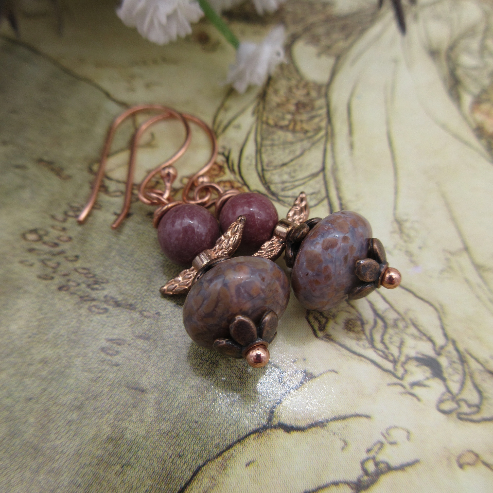 Fairy Earrings, Jasper, Rose Gold Plated - Image 3