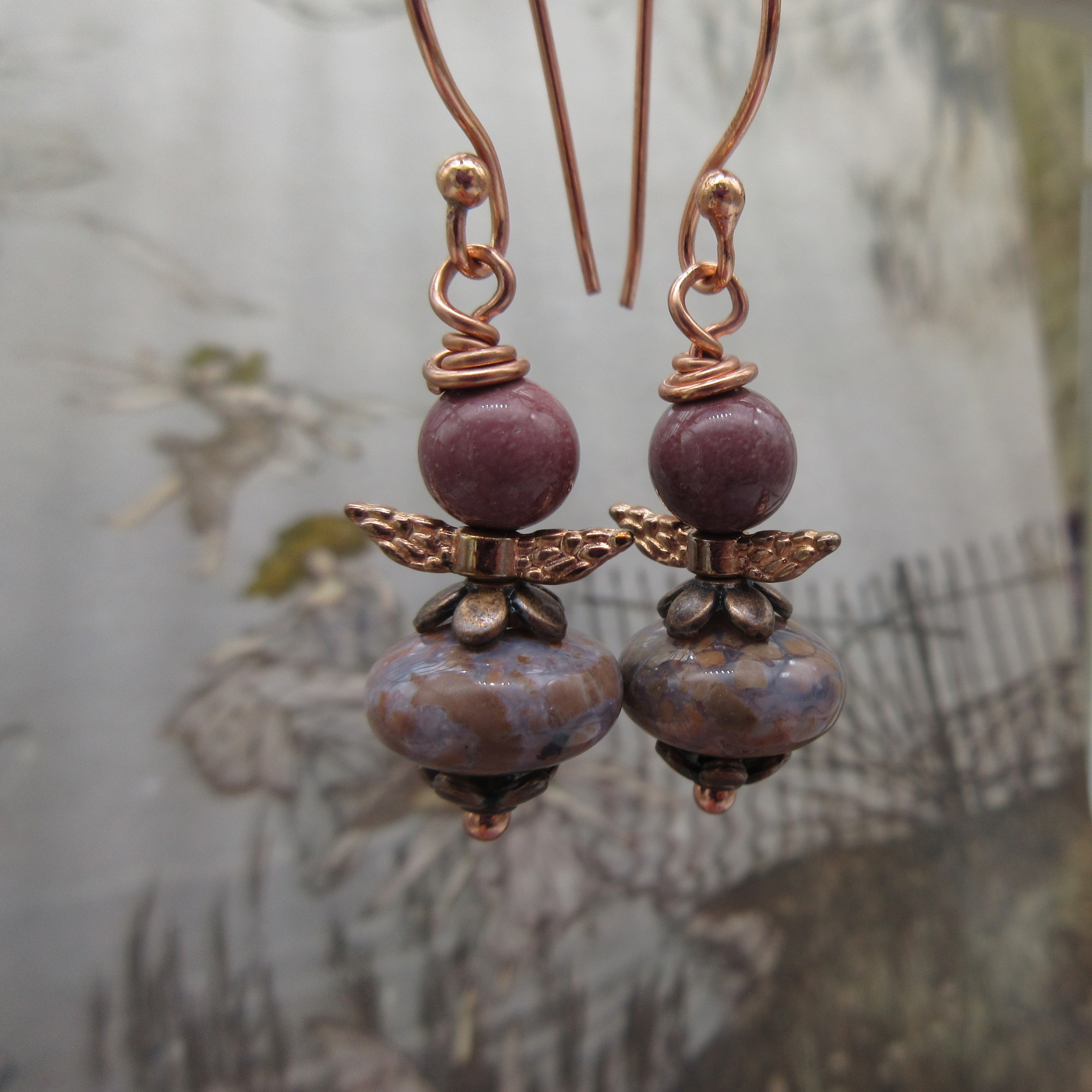 Fairy Earrings, Jasper, Rose Gold Plated - Image 4