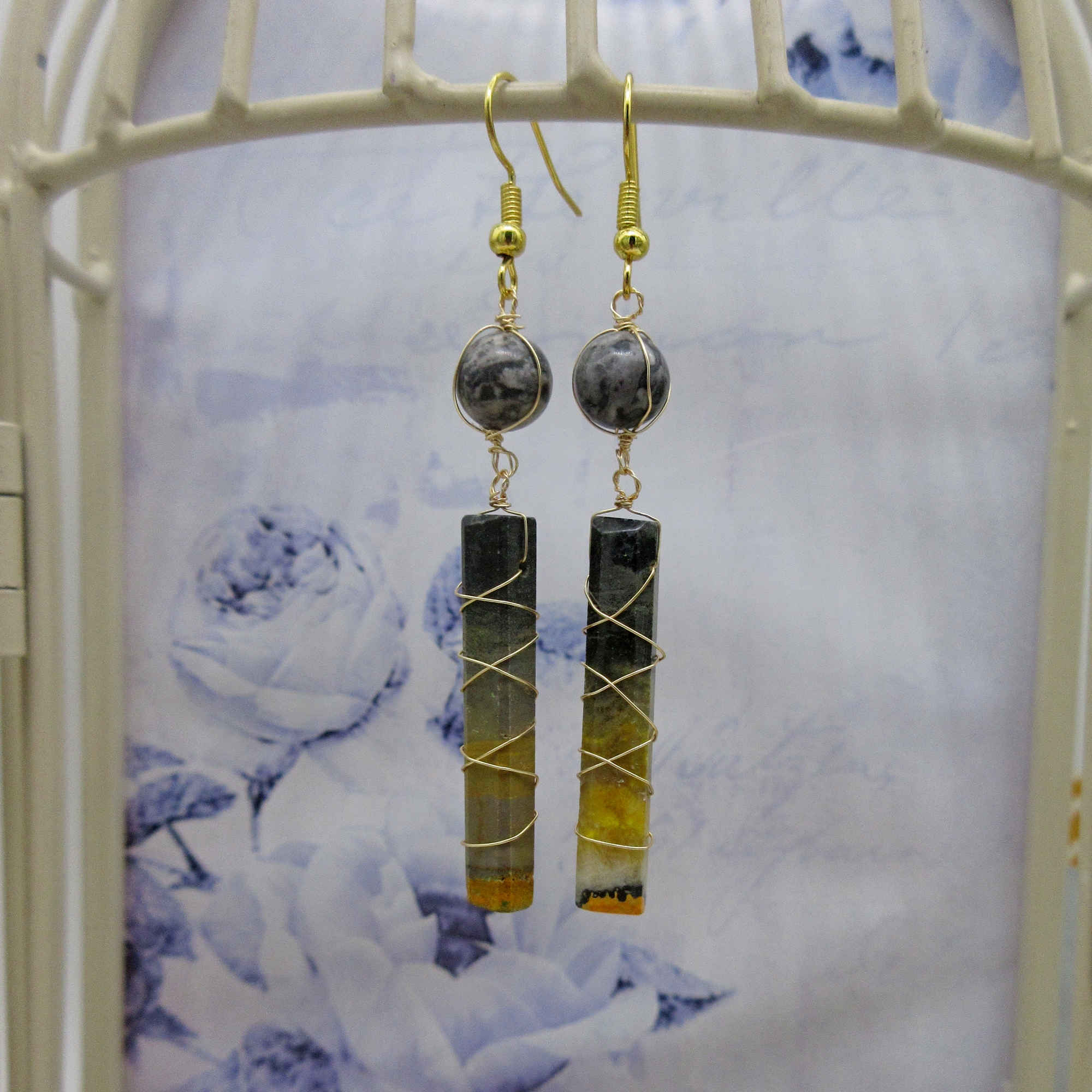 Bumblebee Jasper Earrings, Gold Plated, Drop Earrings, Gift for Her - Image 3